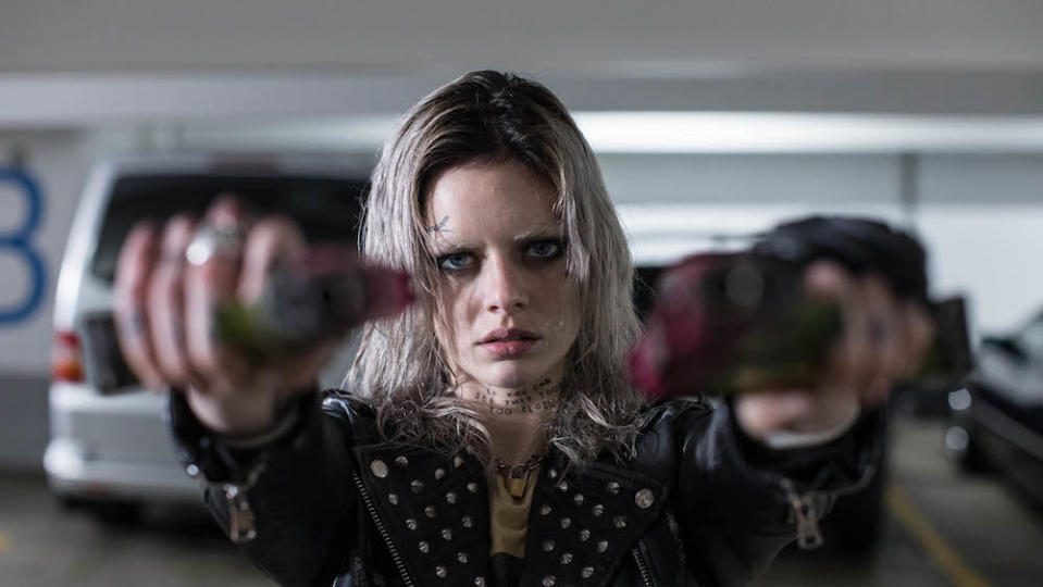 Samara Weaving as Nix in Guns Akimbo. (PHOTO: Golden Village Pictures)