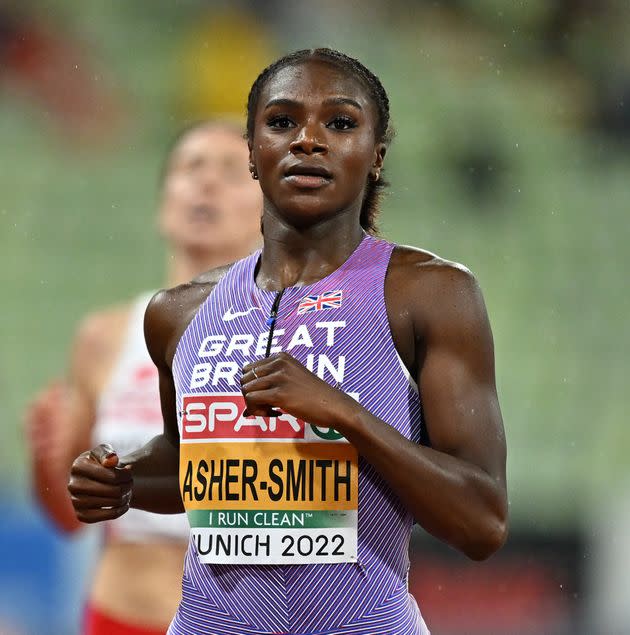 Dina Asher-Smith racing in the women's 200m Semi Final during the European Championships Munich 2022. (Photo: Anadolu Agency via Getty Images)