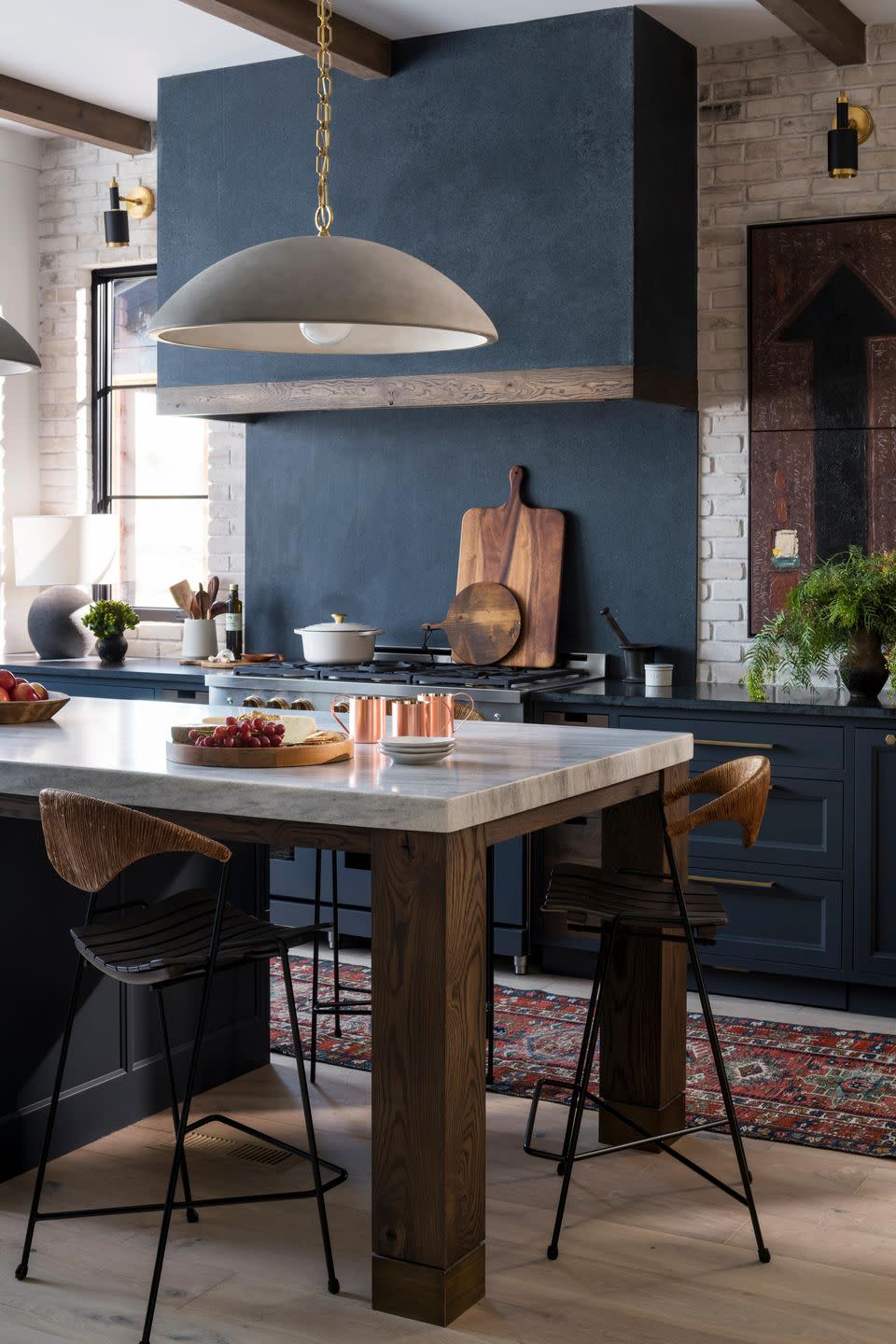 dark blue kitchen island