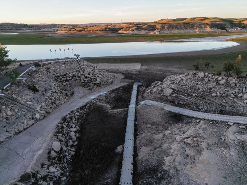 View from a yacht club on the reservoir that has been closed for two months thanks to low water levels.