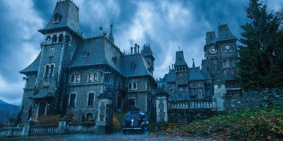 Romania’s Cantacuzino Castle, augmented with VFX, formed the exterior for Nevermore Academy.