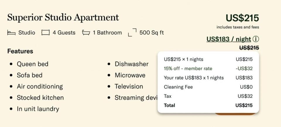 Sonder total price and fees