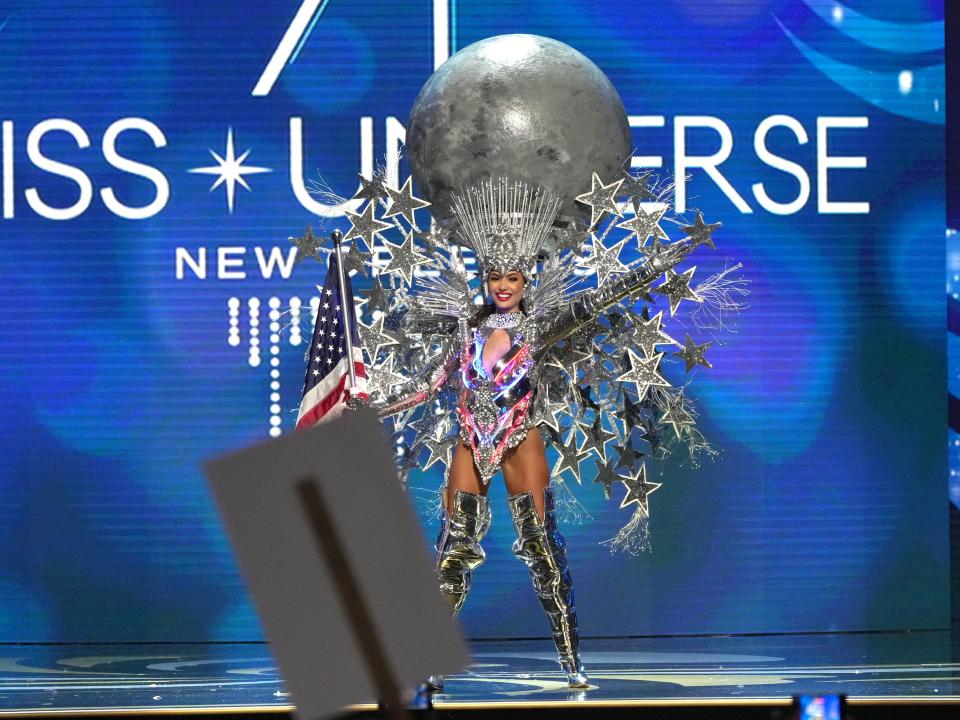 Miss USA, R'bonney Gabriel walks onstage during The 71st Miss Universe Competition National Costume Show