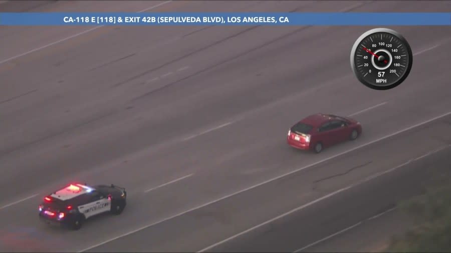 A driver in a suspected stolen vehicle led officers on a high-speed chase through the San Fernando Valley area on July 4, 2024. (KTLA)