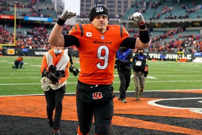 Cincinnati Bengals quarterback Joe Burrow led his team to the playoffs, and leads the team in jersey sales at the Bengals Pro Shop at Paul Brown Stadium