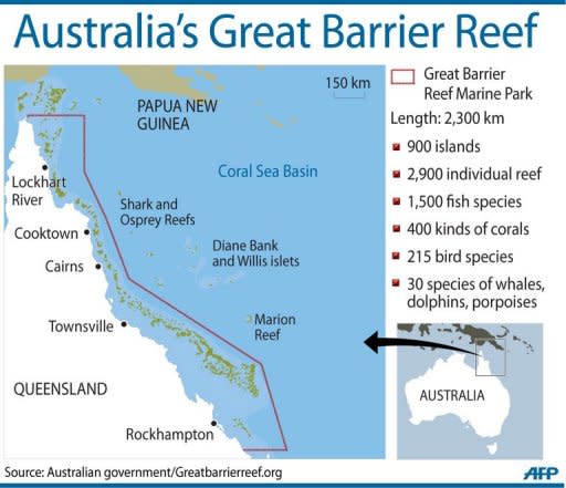 Graphic showing Australia's Great Barrier Reef. UNESCO has urged decisive action from Australia to protect the Great Barrier Reef from a gas and mining boom, warning it risked being put on its list of world heritage sites deemed "in danger"