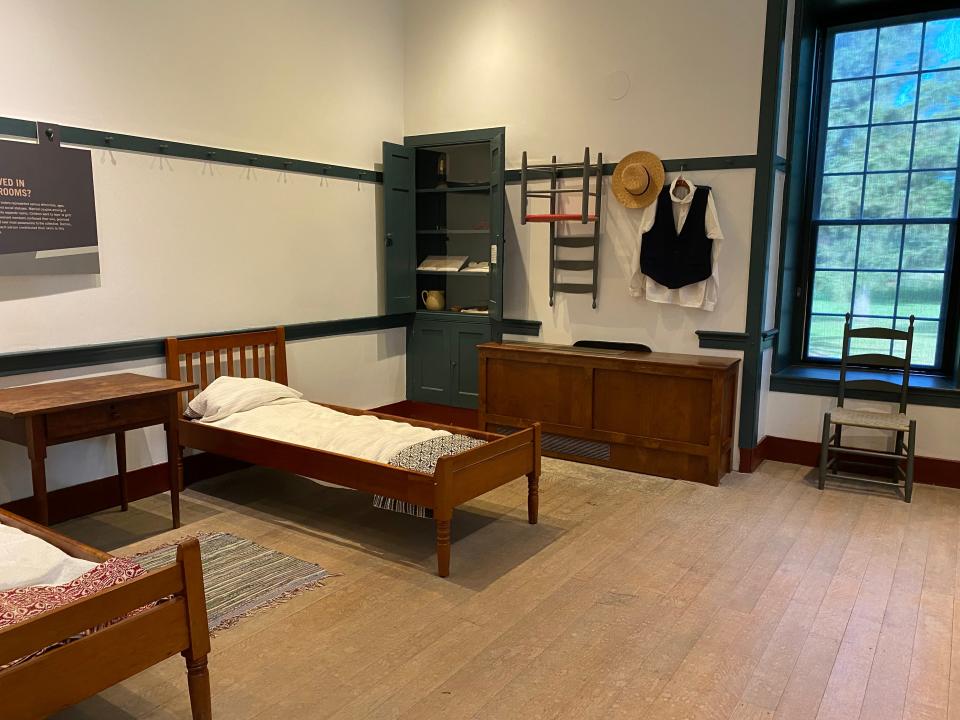 The Centre Family Dwelling was home to the largest spiritual family at the Shaker Village of Pleasant Hill, Ky. Shaker men and women lived as brothers and sisters in Christ. The men’s bedroom is shown here. The furnishings reflect fine design and craftsmanship.