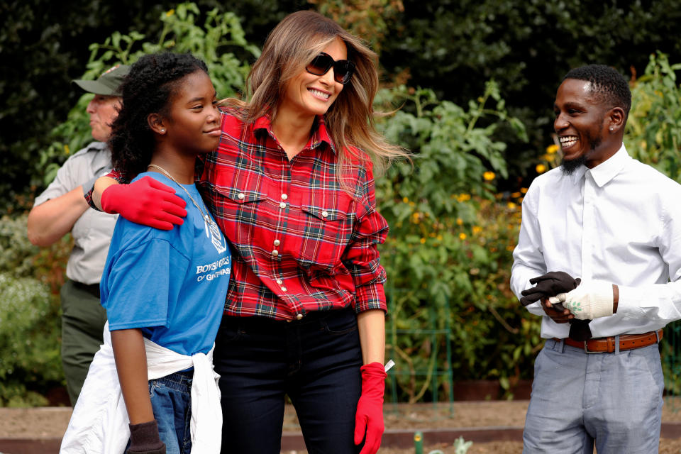 First lady Melania Trump in the White House kitchen garden with children from the Boys and Girls Clubs of Greater Washington on Sept. 22, 2017. (Photo: Reuters/Jonathan Ernst