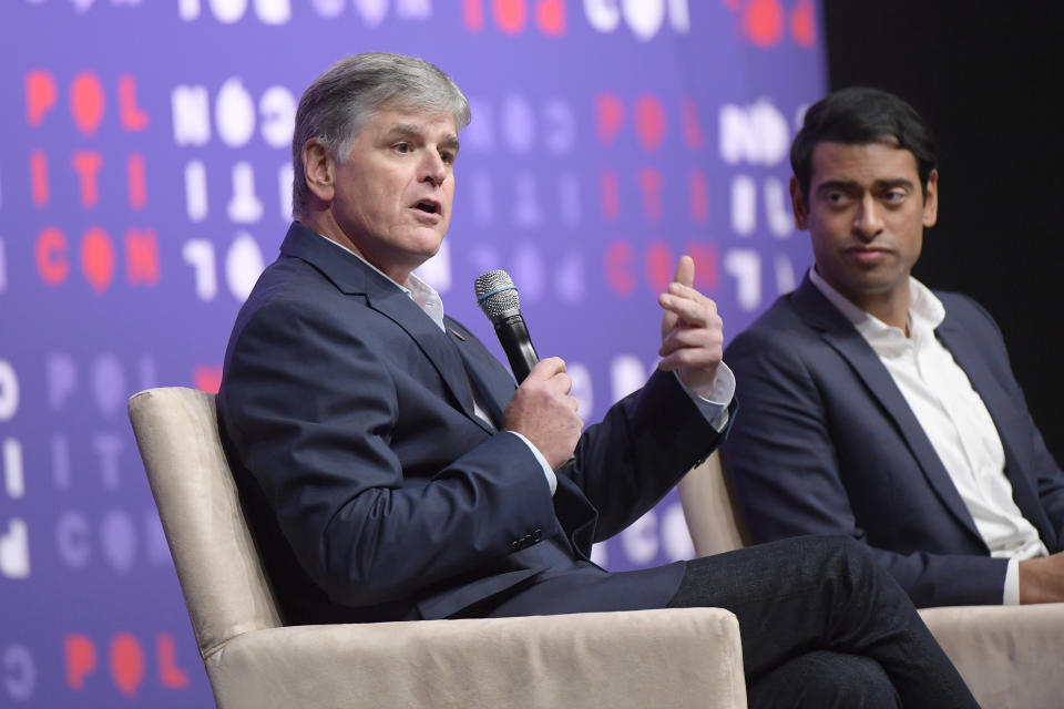 NASHVILLE, TENNESSEE - OCTOBER 26: Sean Hannity (L) and Steven Olikara speak onstage during the 2019 Politicon at Music City Center on October 26, 2019 in Nashville, Tennessee. (Photo by Jason Kempin/Getty Images for Politicon )