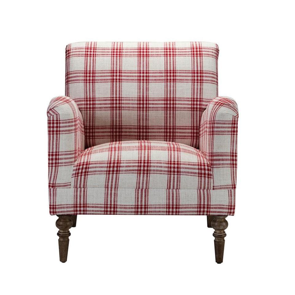 <p><a href="https://go.redirectingat.com?id=74968X1596630&url=https%3A%2F%2Fwww.homedepot.com%2Fp%2FJAYDEN-CREATION-Mandan-Red-Upholstered-Accent-Armchair-with-Plaid-Pattern-HCHS0193-RED%2F317472587&sref=https%3A%2F%2Fwww.countryliving.com%2Fhome-design%2Fg4654%2Fcozy-chairs%2F" rel="nofollow noopener" target="_blank" data-ylk="slk:Shop Now;elm:context_link;itc:0;sec:content-canvas" class="link ">Shop Now</a></p><p>Red Plaid Roll-Arm Chair</p><p>homedepot.com</p><p>$242.83</p>