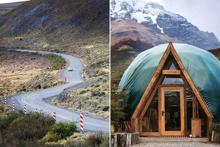 The winding road to EcoCamp in the Torres del Paine National Park.