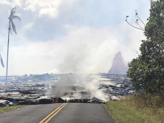 Lava flowing down Leilani Avenue on the Big Island on May 27.
