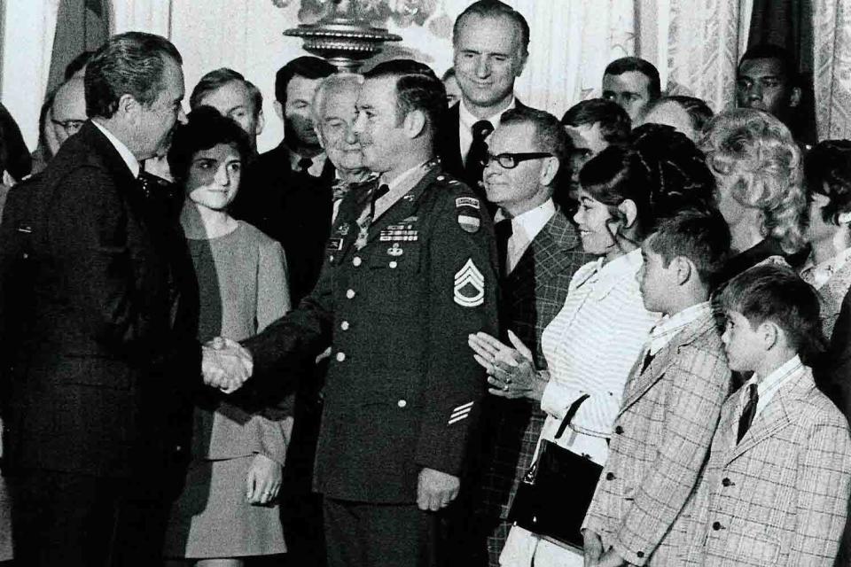 The Congressional Medal of Honor, the nation's highest military recognition, was bestowed on Henderson native Gary L. Littrell Oct. 15, 1973, at the White House by President Richard Nixon. Littrell's wife Susie is standing behind him, along with their two sons.