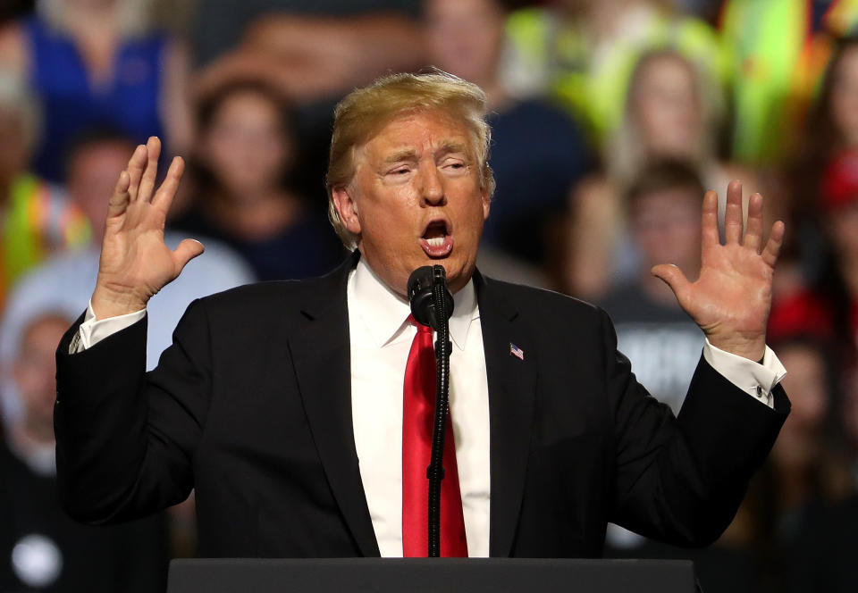 Despite previously praising the NFL's new national anthem policy, President Donald Trump&nbsp;criticized it as "stupid" on Thursday. (Photo: Justin Sullivan via Getty Images)
