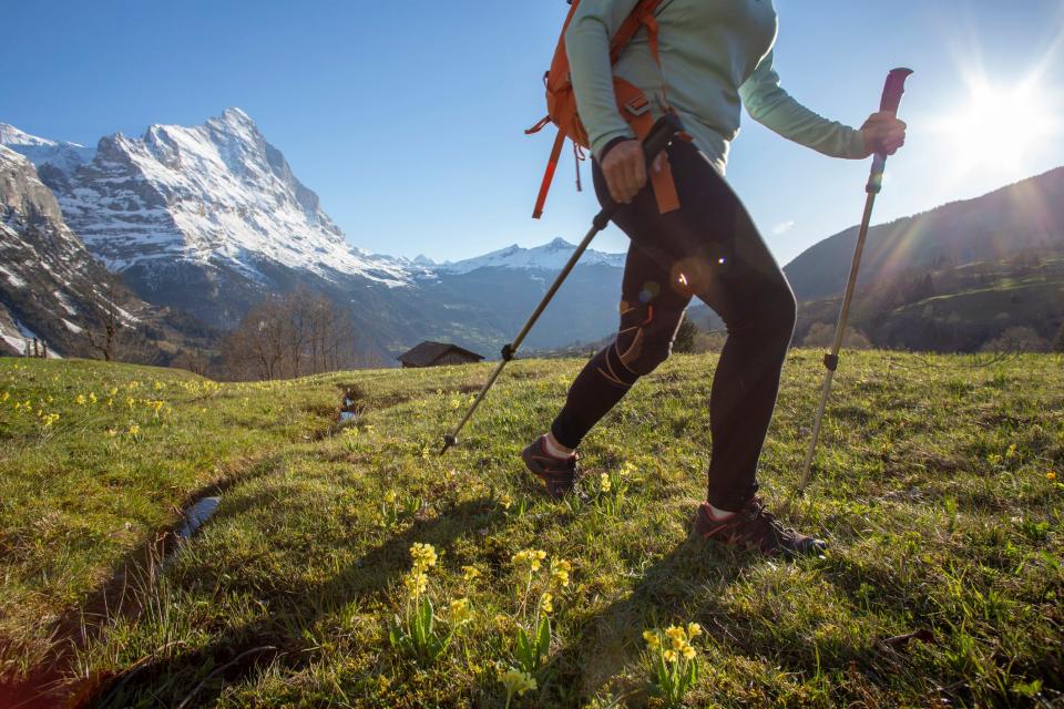 Woman hiking in the mountains.