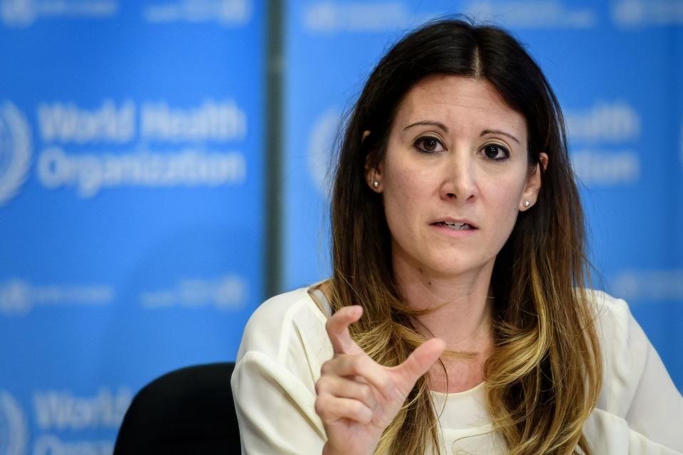 World Health Organization Technical Lead Maria Van Kerkhove speaks during a press briefing on COVID-19 at the WHO headquarters in Geneva on March 9, 2020. (Photo by FABRICE COFFRINI/AFP via Getty Images)