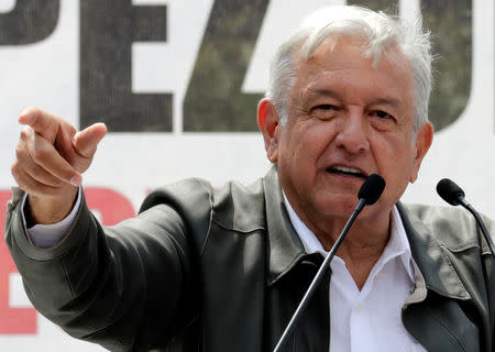 Mexico's President-elect Andres Manuel Lopez Obrador attends a rally as part of a tour to thank supporters for his victory in the July 1 election, in Mexico City, Mexico September 29, 2018. Picture taken September 29. 2018. REUTERS/Henry Romero