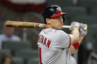 FILE - In this April 19, 2017, file photo, Washington Nationals' Ryan Zimmerman watches his grand slam off Atlanta Braves pitcher Ian Krol during the eighth inning of a baseball game in Atlanta. Zimmerman has been offering his thoughts, as told to AP in a diary of sorts, while waiting for baseball to return. (Curtis Compton/Atlanta Journal-Constitution via AP, File)