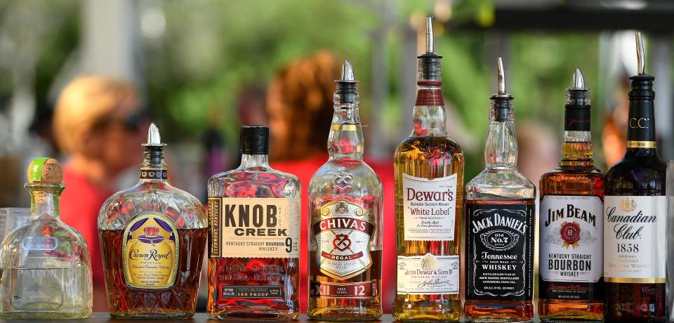 Several whiskeys and other spirits are on display in Sarasota, Florida, on Sept. 22, 2023.