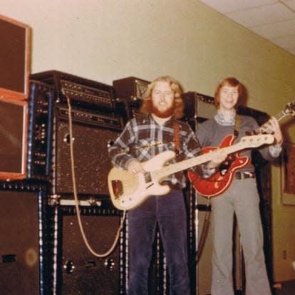 Randy Pierce (left) is shown in the 1970s with Brent Atkinson, son of Pastor Joe Atkinson. The men were part of the band Agape. "It was probably the only Christian rock band in Monroe in 1973-74," Pierce said. "There wasn't much Christian rock, so we wrote a lot of our own songs."