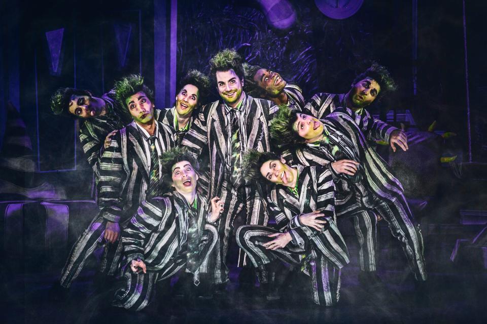 Justin Collette, center, surrounded by Beetlejuice clones in the Kravis on Broadway presentation of "Beetlejuice."