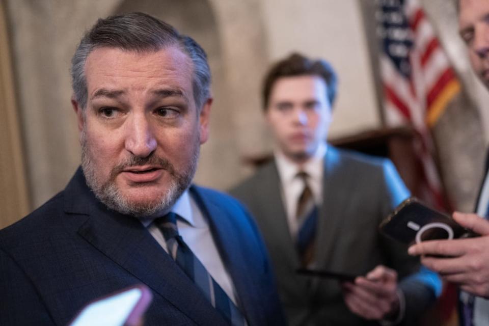 Sen. Ted Cruz (R-TX) talks with members of the media in the Capitol.