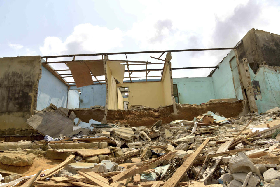 A house that was demolished on public health grounds in the Gesco neighborhood of Abidjan, Ivory Coast, Wednesday, Feb. 28, 2024. Rapid urbanisation has led to a population boom and housing shortages in Abidjan, where nearly one in five Ivorians reside, many of them in low-income, crowded communes like the ones in the Gesco and Sebroko districts being demolished on public health grounds. (AP Photo/Diomande Ble Blonde)