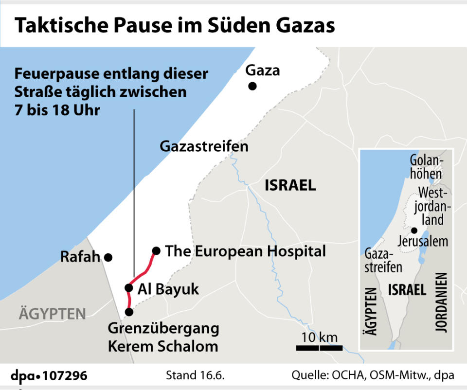 Übersicht zur taktischen Pause im Süden Gazas (Grafik: dpa)