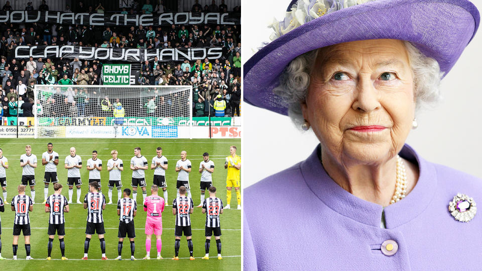 Celtic fans, pictured here disrupting a tribute to Queen Elizabeth II before their clash with St Mirren.