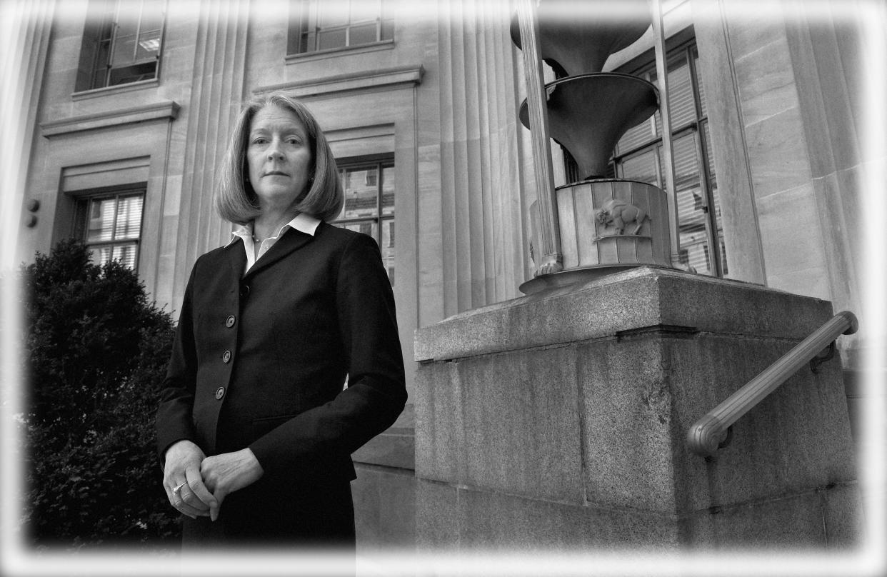 Mary McCord in the courtyard of the Department of Justice in Washington, D.C.in 2017. (Photo: Michael S. Williamson/The Washington Post via Getty Images; digitally enhanced by Yahoo News)