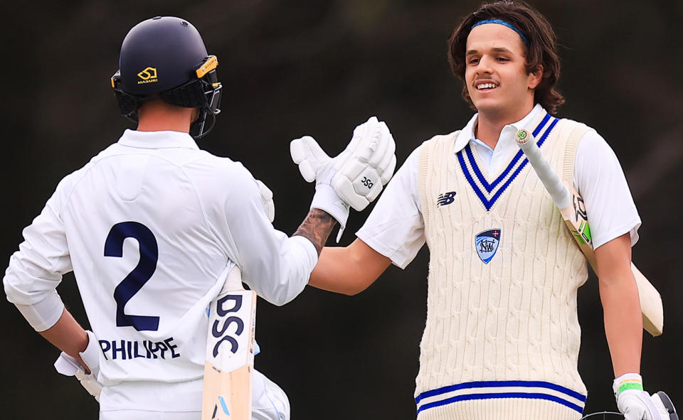 Sam Konstas, pictured here after his century for NSW against South Australia.