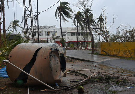 A damaged water tank is pictured after Cyclone Fani hit Puri, in the eastern state of Odisha, India, May 3, 2019. REUTERS/Stringer