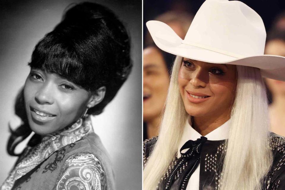 <p>Michael Ochs Archives/Getty ; Kevin Mazur/Getty</p> Linda Martell poses for a portrait circa 1969 in Nashville, Tennessee. ; Beyonce during the 66th GRAMMY Awards on February 04, 2024 in Los Angeles, California. 