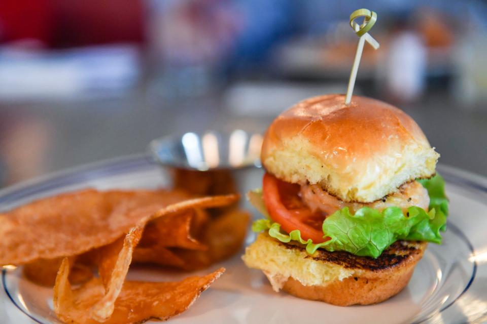 A Charleston shrimp burger dish at the new Jones Oyster Co., in downtown Greenville on Thursday, Dec. 16, 2022. 