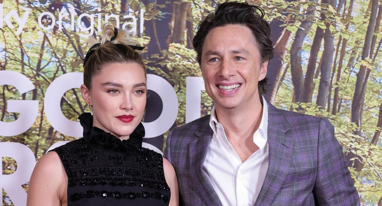 Florence Pugh and Zach Braff on a red carpet together. (Getty Images)