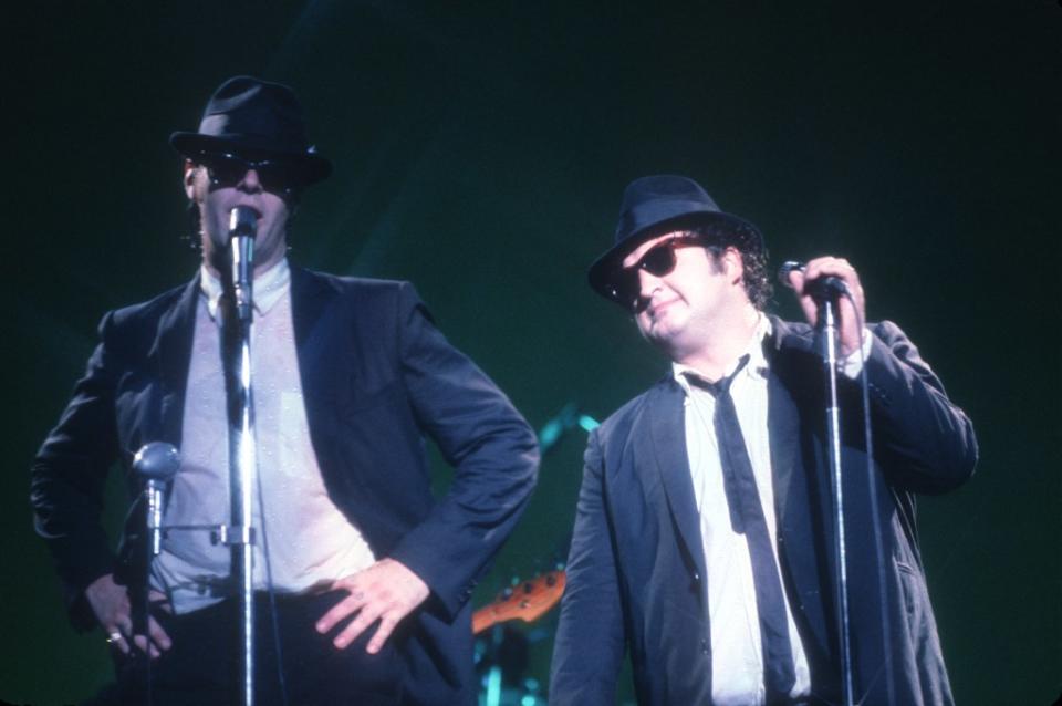 A vintage photo of Dan Aykroyd and John Belushi from their ‘Blues Brother’ heyday before Belushi succumbed to drug addiction. Michael Ochs Archives