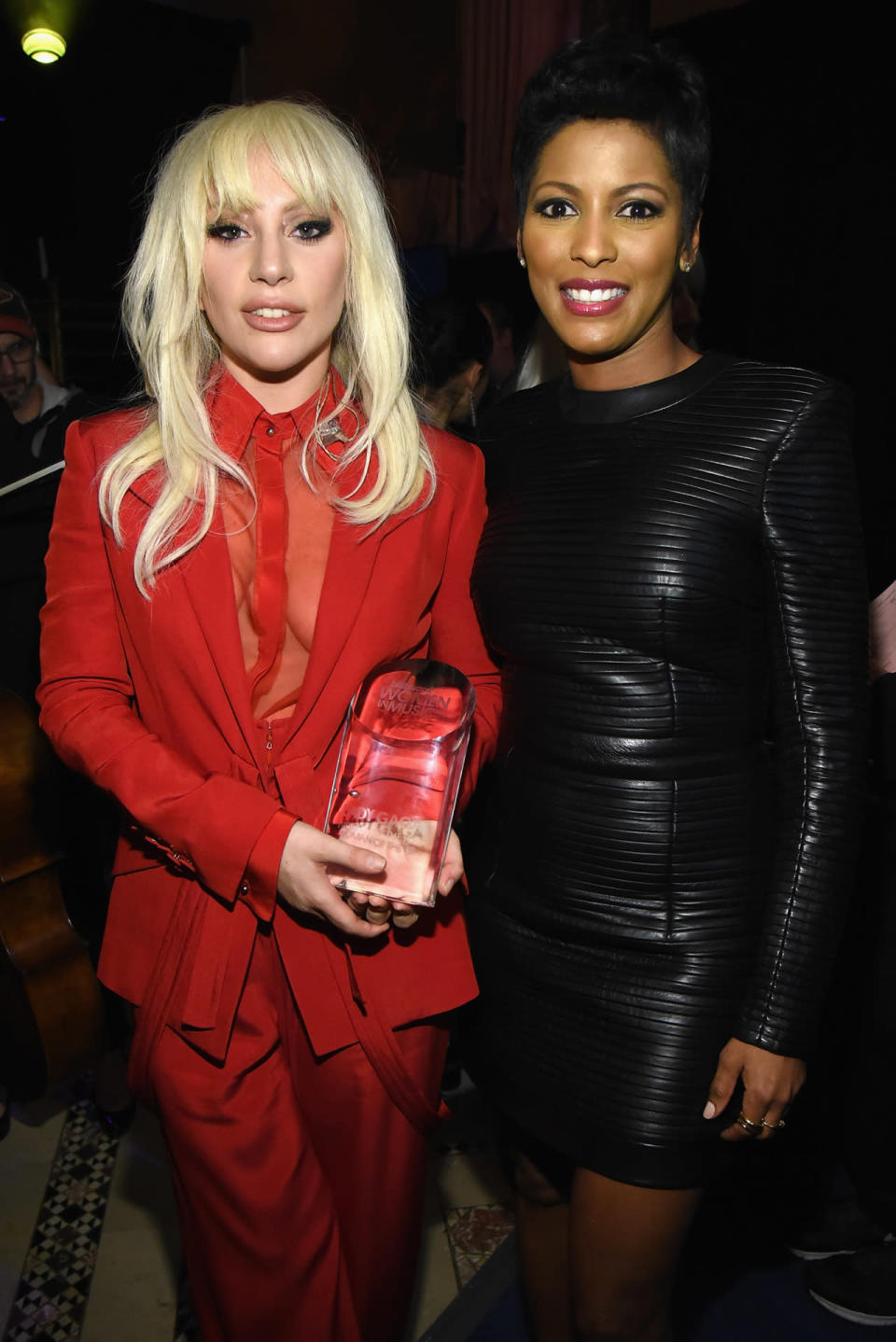 Lady Gaga with Tamron Hall at the Billboard Women In Music 2015 awards.