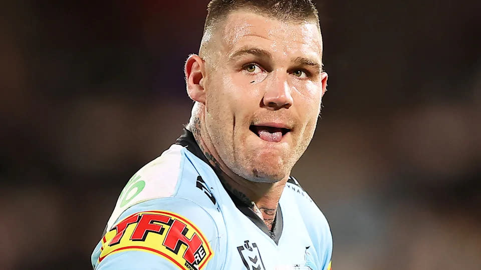 Pictured here, Cronulla's Josh Dugan during an NRL game for the Sharks.