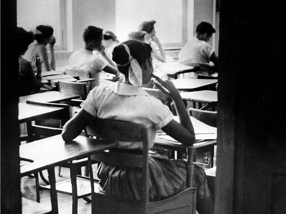 Black students at Clinton High School in Tennessee sat at the back of the classroom in 1956