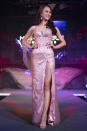 Valencia Quah competing in the evening gown segment during the 2019 Miss Universe Singapore at Zouk.