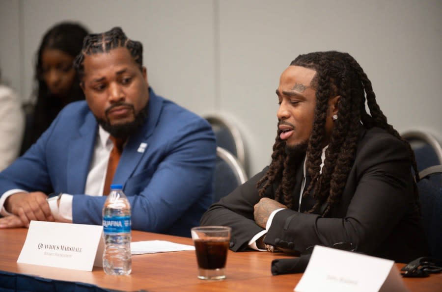 Greg Jackson Sr. talks on a panel with rapper Quavo of Migos. (Photo courtesy of the White House)