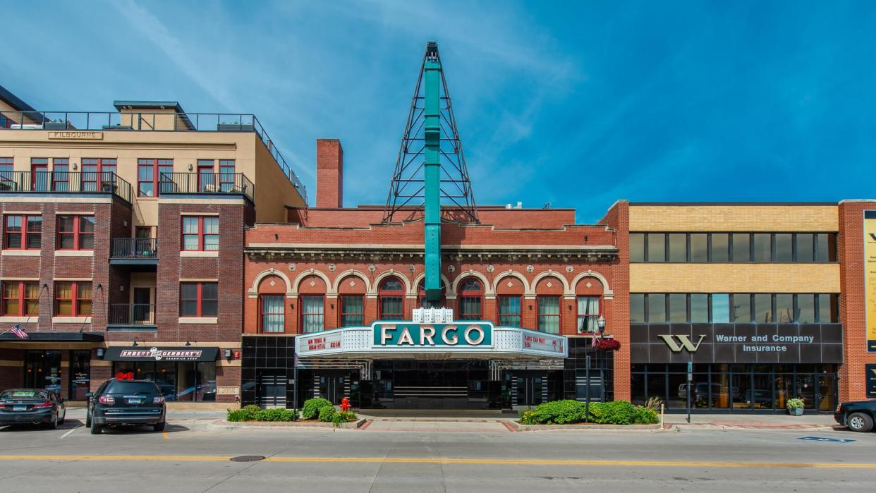 Fargo, North Dakota / USA - June 27 2017: Theater and Street View in Summer.