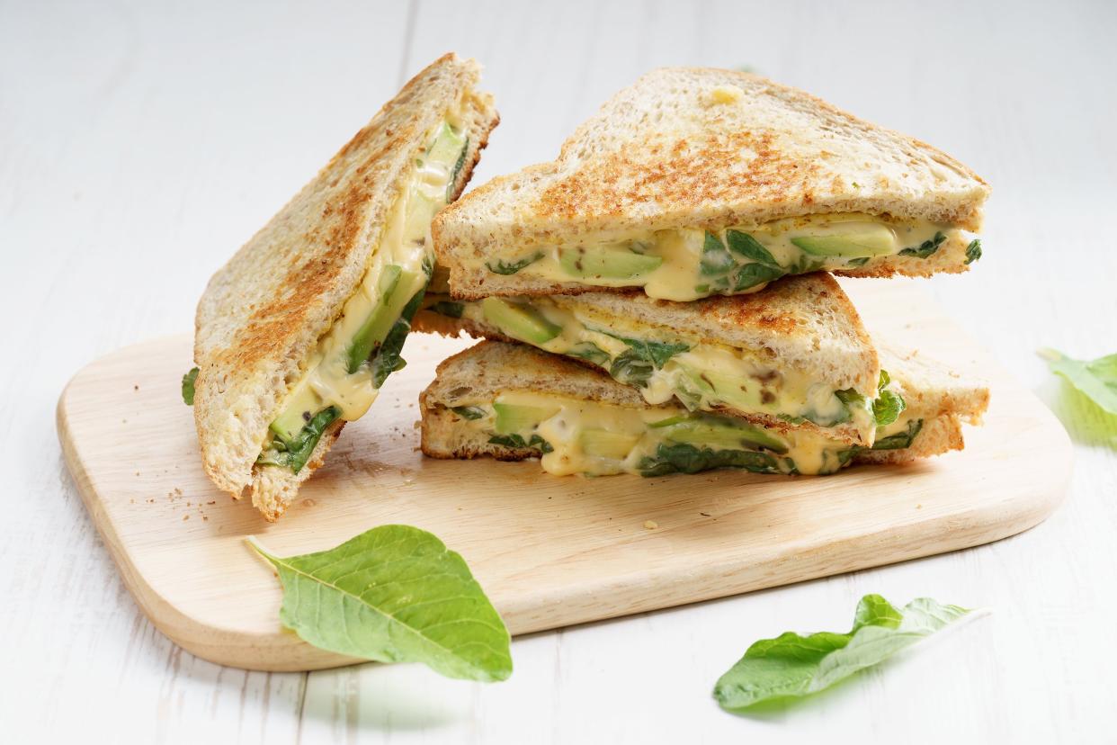grilled cheese sandwich with avocado and spinach