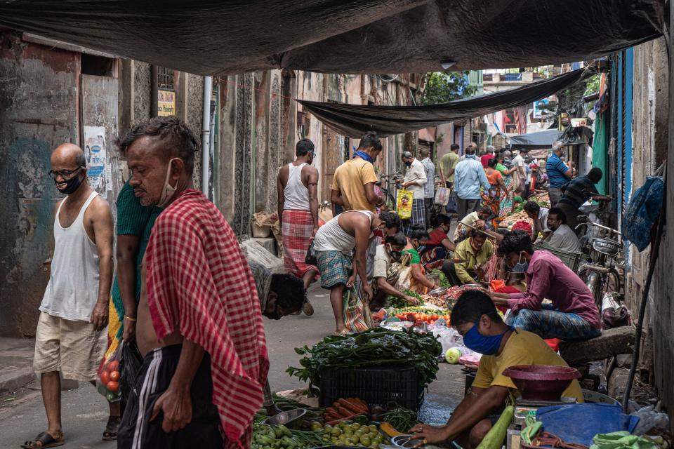 Scene from a weekly market in Girish Park, Kolkata.