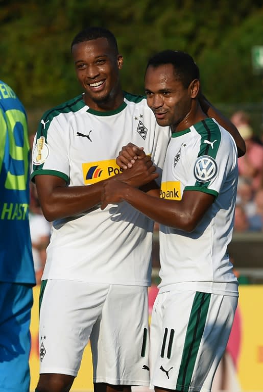 Borussia Moenchengladbach forwards Raffael and new signing Alassane Plea both scored hat-tricks