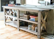 <body> <p>For a rustic yet classic addition to your home, look no further than the X motif that adds stability and style to this contemporary console <a rel="nofollow noopener" href=" http://www.bobvila.com/slideshow/8-unique-ways-to-build-your-own-table-48077#.VY186_lVikp?bv=yahoo" target="_blank" data-ylk="slk:table;elm:context_link;itc:0;sec:content-canvas" class="link ">table</a>. The materials are easy enough to find in hardware stores: The sides, legs, and top are all made with 2x4 boards.</p> <p><strong>Related: <a rel="nofollow noopener" href=" http://www.bobvila.com/articles/diy-plumbing-pipe-console-table/#.VY19P_lViko?bv=yahoo" target="_blank" data-ylk="slk:DIY Plumbing Pipe Console Table;elm:context_link;itc:0;sec:content-canvas" class="link ">DIY Plumbing Pipe Console Table</a> </strong> </p> </body>