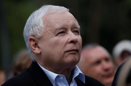 Law and Justice (PiS) leader Jaroslaw Kaczynski attends an election meeting in Stalowa Wola