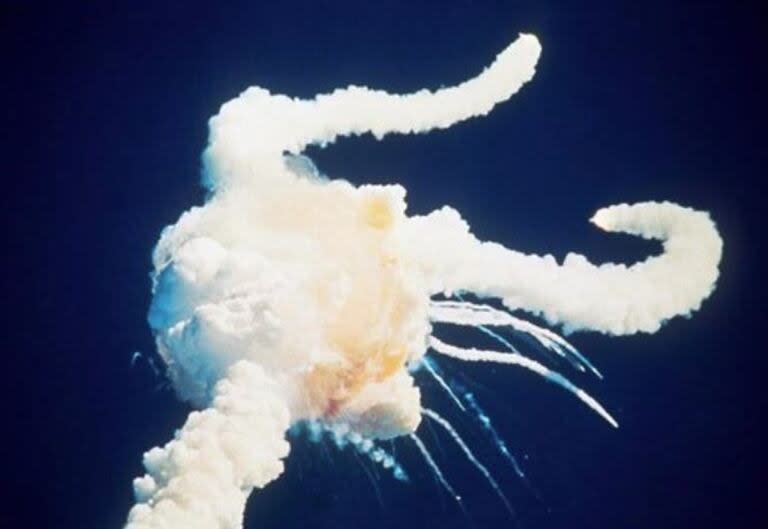 The remains of the Challenger shuttle after the explosion