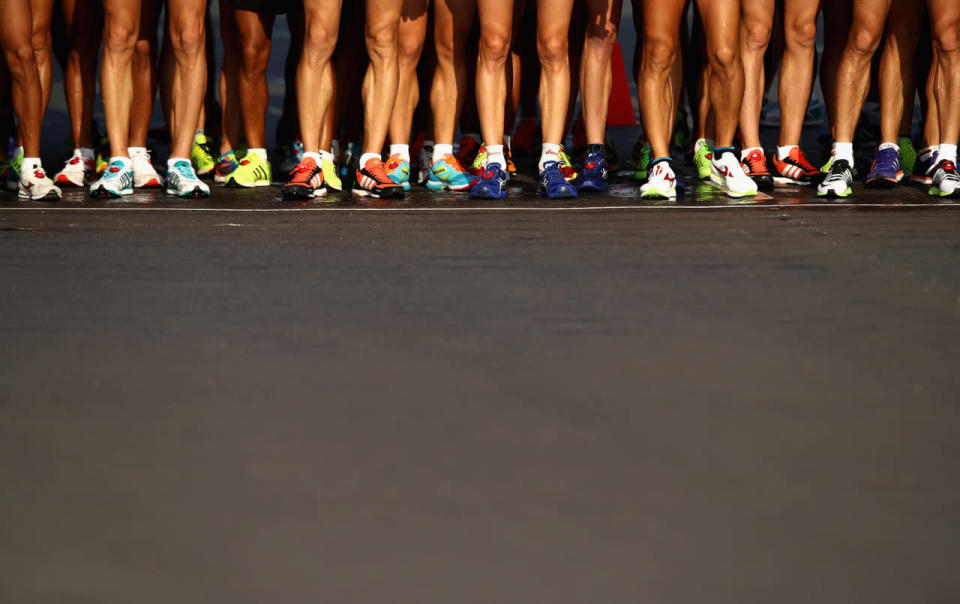 Competitors wait at the start line