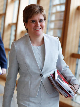Scotland's First Minister Nicola Sturgeon arrives to speak at Scotland's Parliament in Edinburgh, Britain, September 5, 2017. REUTERS/Russell Cheyne